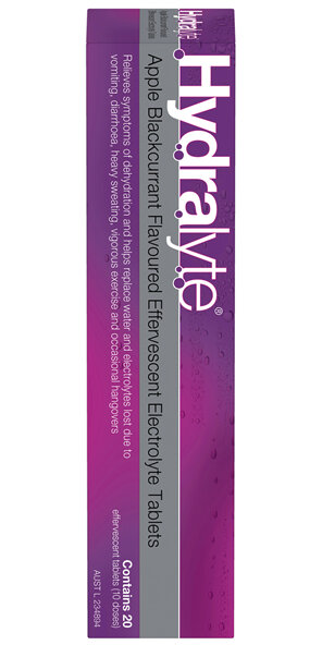 Hydralyte Effervescent Electrolyte Tablets Apple Blackcurrant Flavoured 20 Tablets