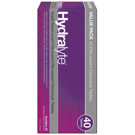 Hydralyte Effervescent Electrolyte Tablets Apple Blackcurrant Flavoured 40 Tablets