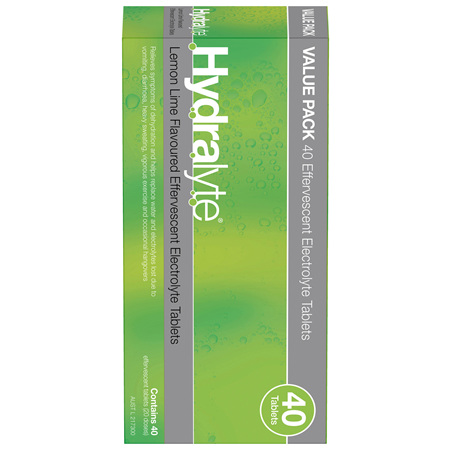 Hydralyte Effervescent Electrolyte Tablets Lemon Lime 40 Tablets