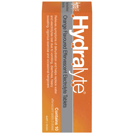 Hydralyte Effervescent Electrolyte Tablets Orange Flavoured 10 Tablets