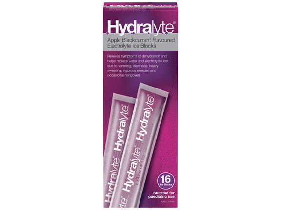 Hydralyte Electrolyte Ice Blocks Apple Blackcurrant  Flavoured 16 Pack