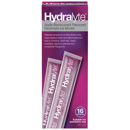 Hydralyte Electrolyte Ice Blocks Apple Blackcurrant  Flavoured 16 Pack