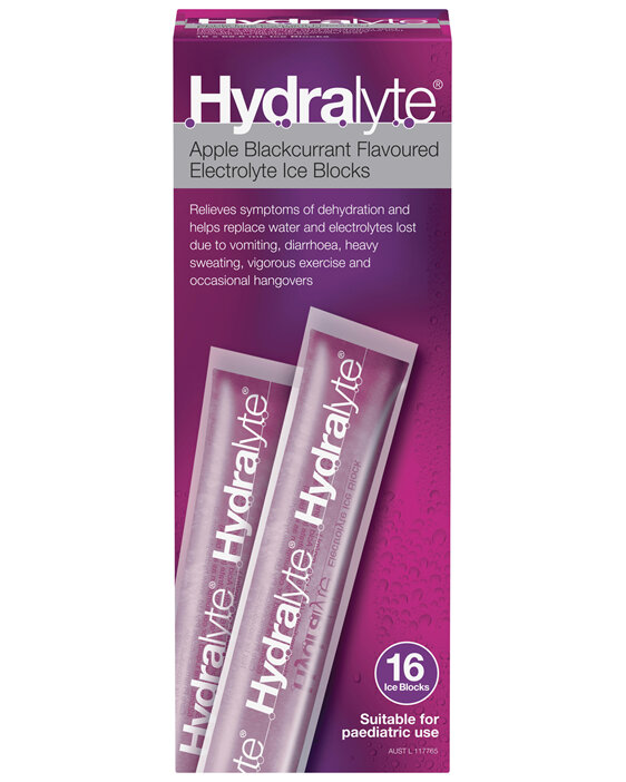 Hydralyte Electrolyte Ice Blocks Apple Blackcurrant  Flavoured 16 Pack