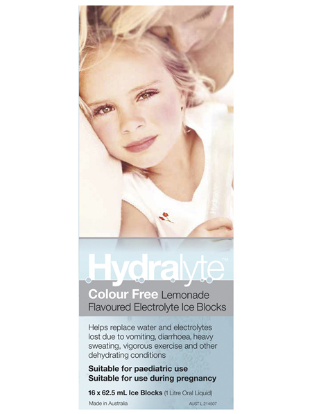 Hydralyte Electrolyte Ice Blocks Colourfree Lemonade 16 Pack