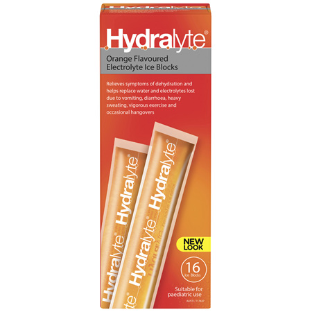 Hydralyte Electrolyte Ice Blocks Orange 16 Pack