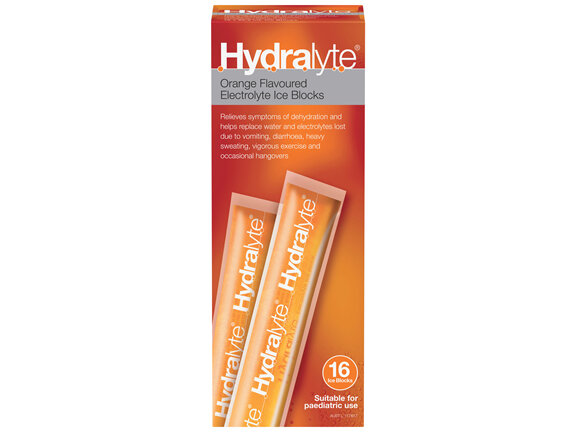 Hydralyte Electrolyte Ice Blocks Orange Flavoured 16 Pack