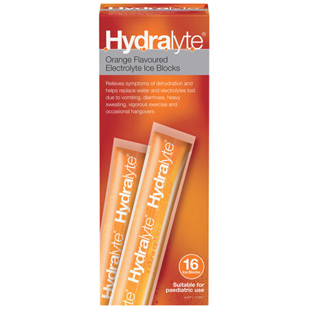 Hydralyte Electrolyte Ice Blocks Orange Flavoured 16 Pack