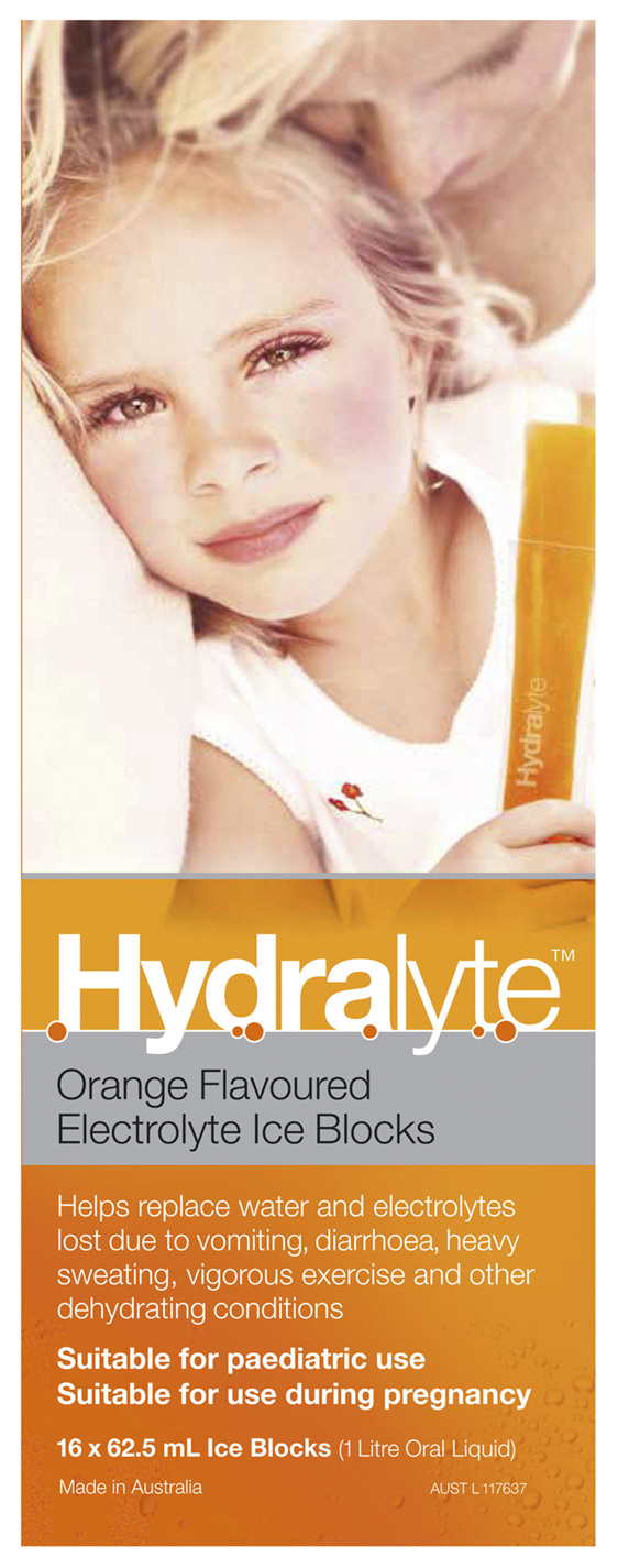 Hydralyte Electrolyte Ice Blocks Orange Flavoured 16 Pack