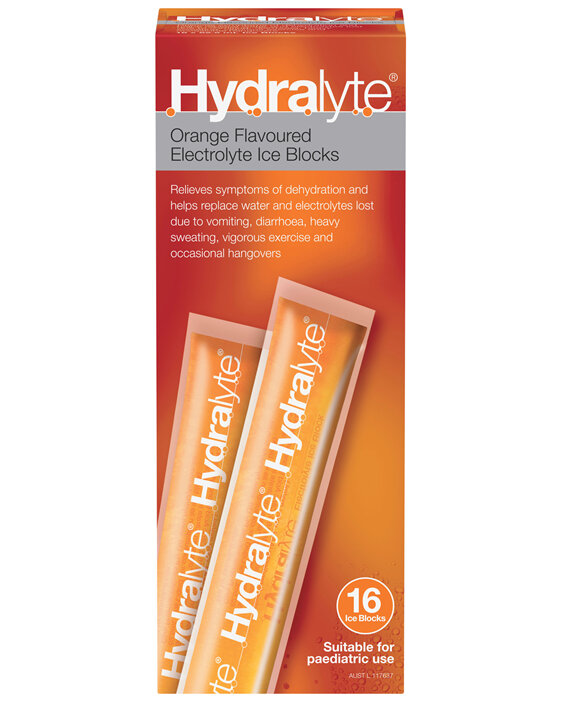 Hydralyte Electrolyte Ice Blocks Orange Flavoured 16 Pack