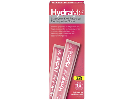 Hydralyte Electrolyte Ice Blocks Strawberry Kiwi 16 Pack