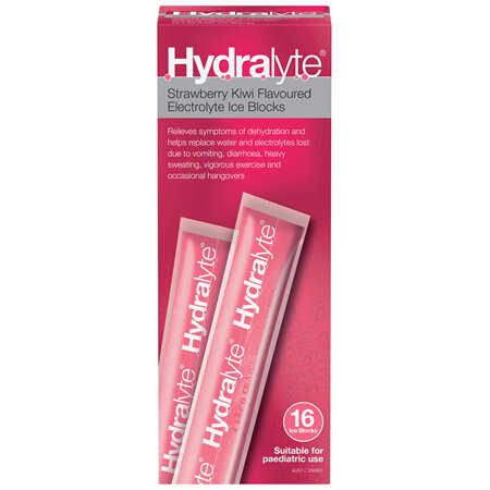 Hydralyte Electrolyte Ice Blocks Strawberry Kiwi Flavoured 16 Pack