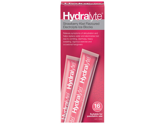 Hydralyte Electrolyte Ice Blocks Strawberry Kiwi Flavoured 16 Pack