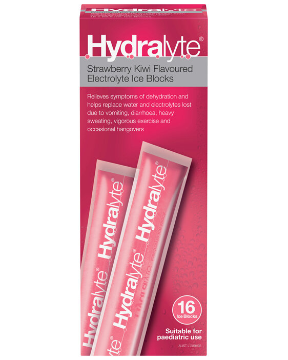 Hydralyte Electrolyte Ice Blocks Strawberry Kiwi Flavoured 16 Pack