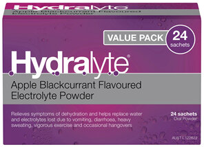 Hydralyte Electrolyte Powder Apple Blackcurrant Flavoured 24 Pack