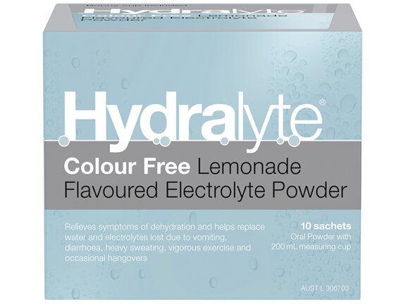 Hydralyte Electrolyte Powder Colourfree Lemonade Flavoured 10 Pack