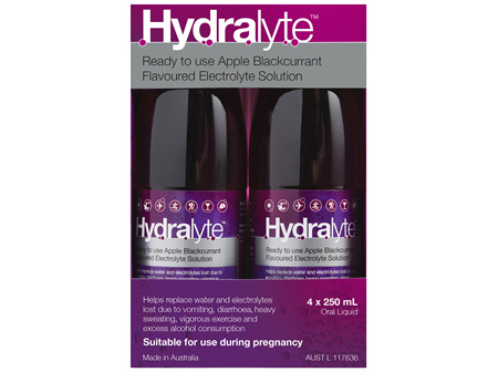 Hydralyte Ready to use Electrolyte Solution Apple Blackcurrant 4 x 250mL