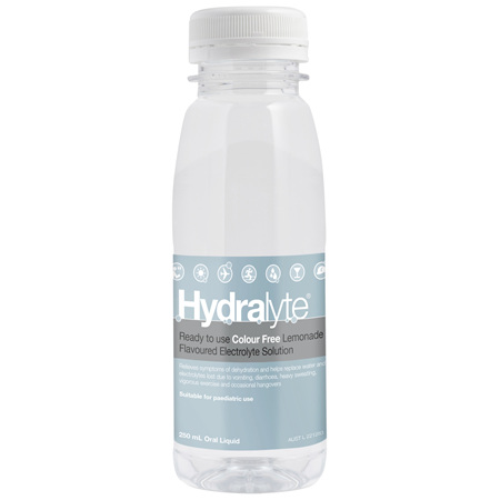 Hydralyte Ready to use Electrolyte Solution Colour Free Lemonade 250mL