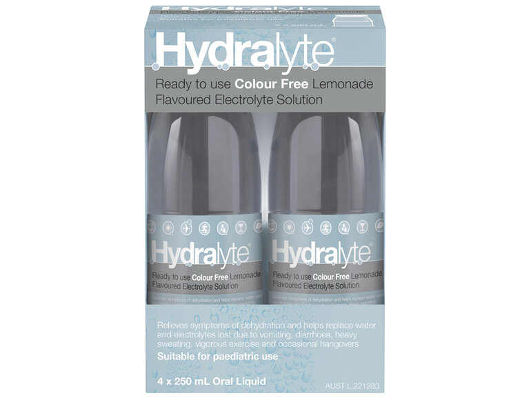 Hydralyte Ready to use Electrolyte Solution Colour Free Lemonade 4 x 250mL