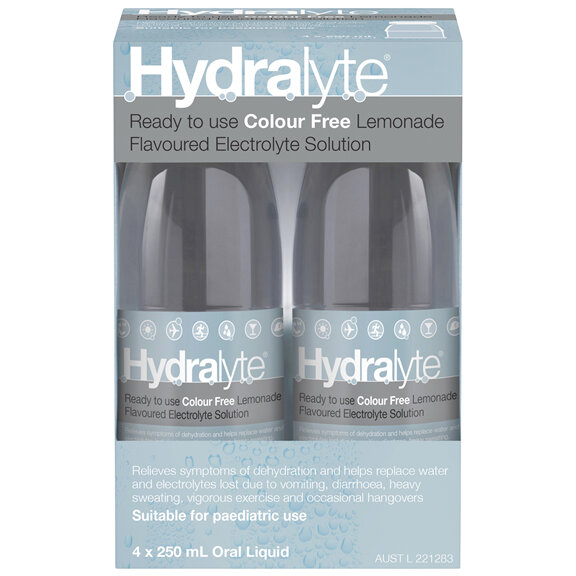Hydralyte Ready to use Electrolyte Solution Colour Free Lemonade 4 x 250mL
