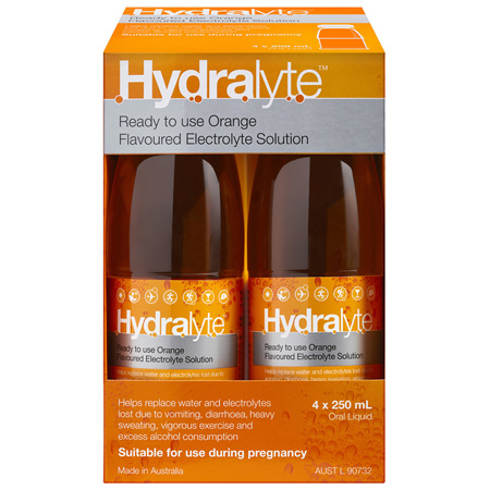 Hydralyte Ready to use Electrolyte Solution Orange 4 x 250mL