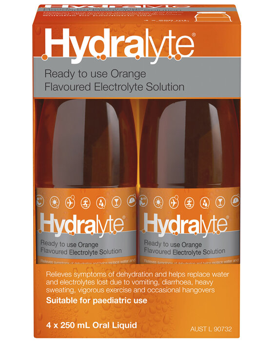 Hydralyte Ready to use Electrolyte Solution Orange Flavoured 4 x 250mL