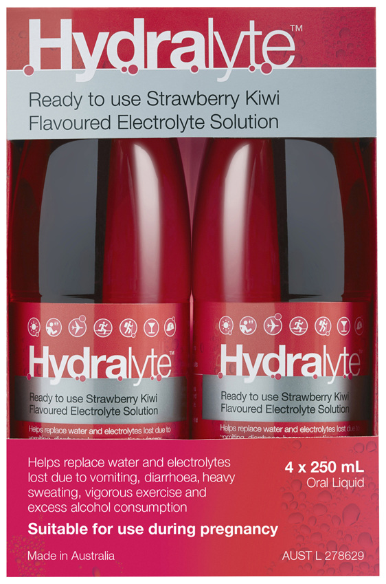 Hydralyte Ready to use Electrolyte Solution Strawberry Kiwi 4 x 250mL