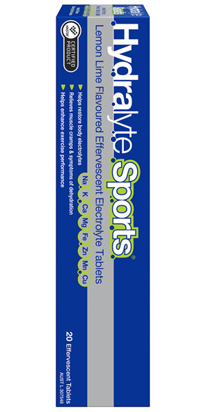Hydralyte Sports Effervescent Electrolyte Tablets Lemon Lime Flavoured 20 Pack