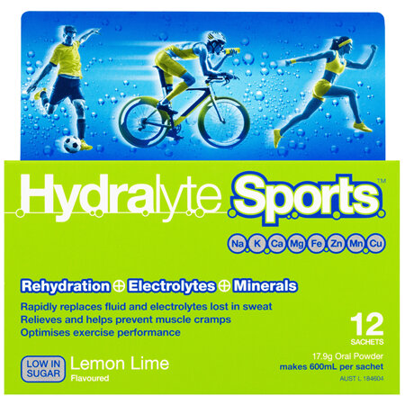 Hydralyte Sports Lemon Lime Electrolyte Powder 12 Pack