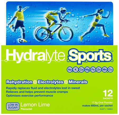 Hydralyte Sports Lemon Lime Electrolyte Powder 12 Pack