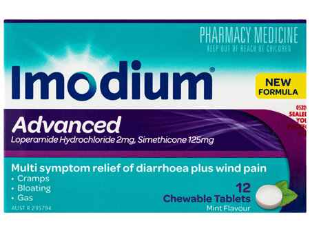 Imodium Advanced Diarrhoea Plus Wind Pain Relief Chewable Tablets 12 Pack