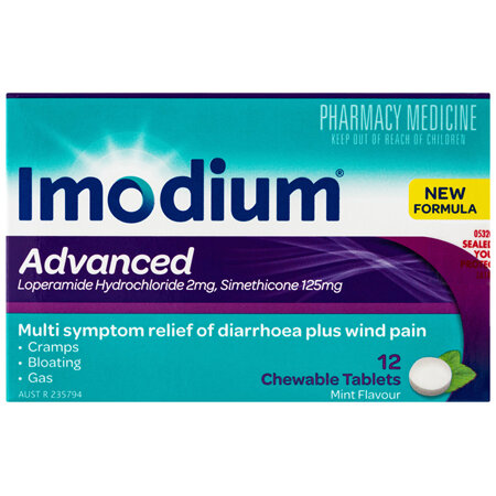 Imodium Advanced Diarrhoea Plus Wind Pain Relief Chewable Tablets 12 Pack