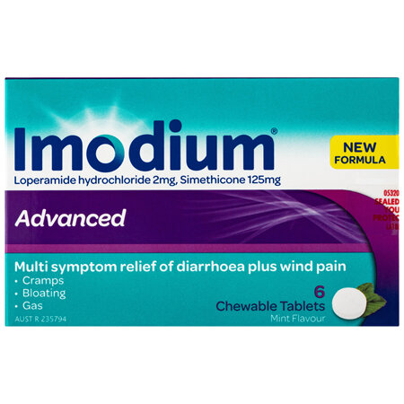 Imodium Advanced Diarrhoea Plus Wind Pain Relief Chewable Tablets 6 Pack