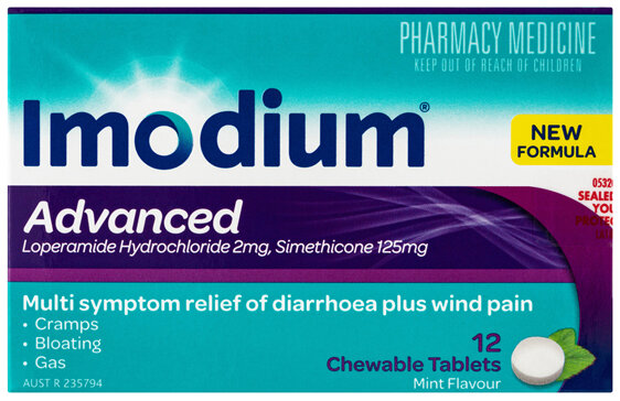 Imodium Advanced Diarrhoea Plus Wind Pain Relief Chewable Tablets 12 Pack