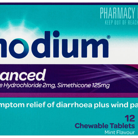 Imodium Advanced Diarrhoea Plus Wind Pain Relief Chewable Tablets 12 Pack