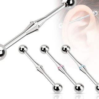 Industrial Barbell with Multi CZ Rhombus in the Middle