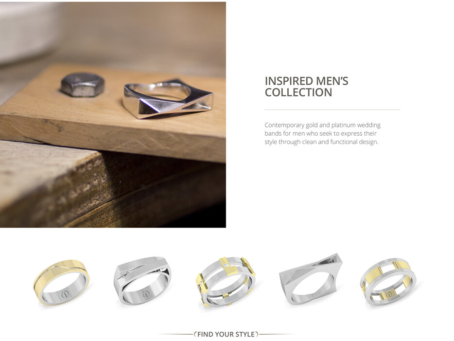 Inspired Men's Collection: Contemporary gold and platinum men's wedding bands