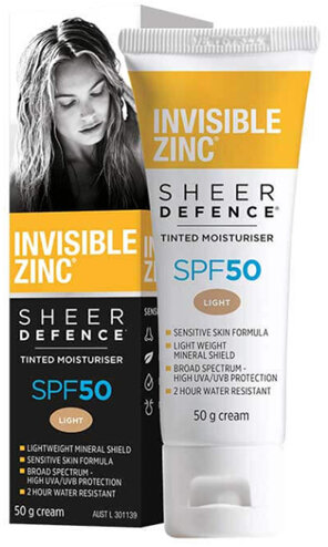 INVISIBLE ZINC Sheer Defence Tint Moisturiser Light SPF50 50g