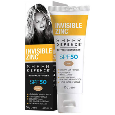 INVISIBLE ZINC Sheer Defence Tint Moisturiser Light SPF50 50g