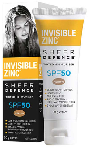 INVISIBLE ZINC Sheer Defence Tint Moisturiser Med SPF50 50g
