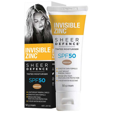 INVISIBLE ZINC Sheer Defence Tint Moisturiser Med SPF50 50g