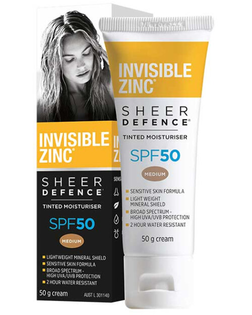 INVISIBLE ZINC Sheer Defence Tint Moisturiser Med SPF50 50g