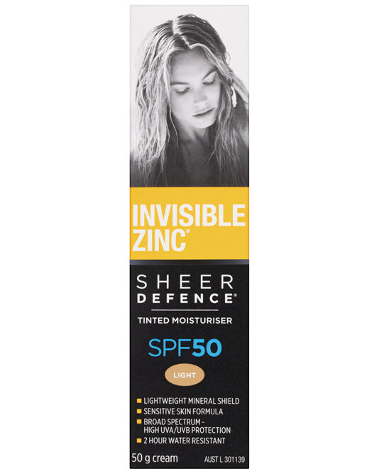 Invisible Zinc Sheer Defence Tinted Moisturiser SPF 50 Light 50g