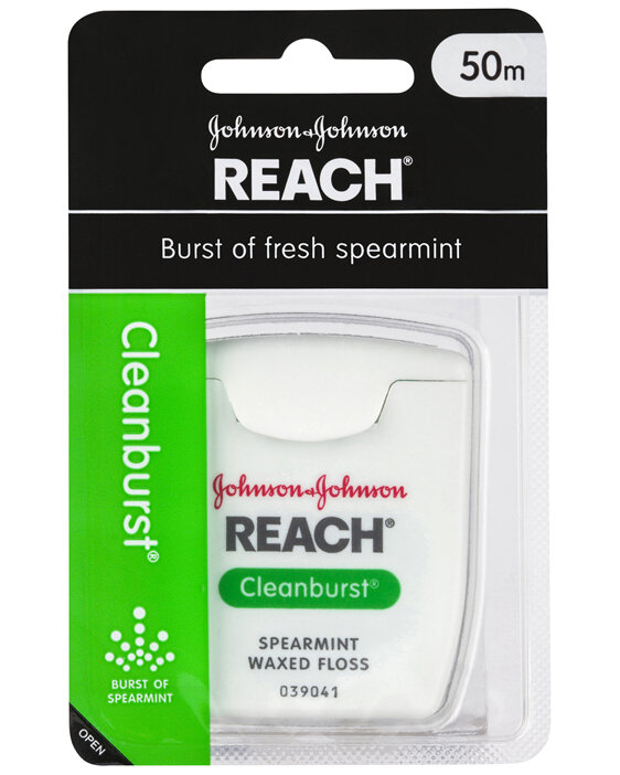 Johnson & Johnson Reach Cleanburst Spearmint Waxed Floss 50m