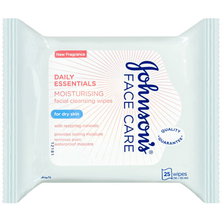 Johnson's Face Care Daily Essentials Moisturising Dry Skin Wipes 25 Pack