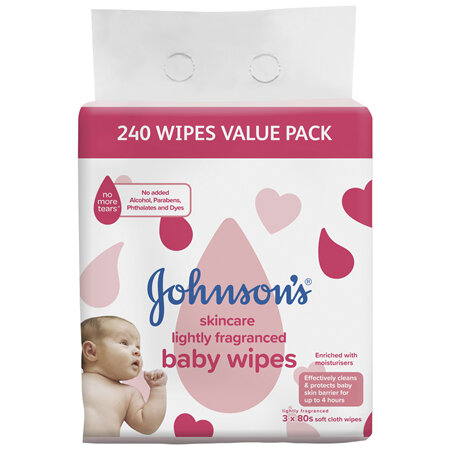 Johnson's Skincare Lightly Fragranced Baby Wipes 3 x 80 Pack