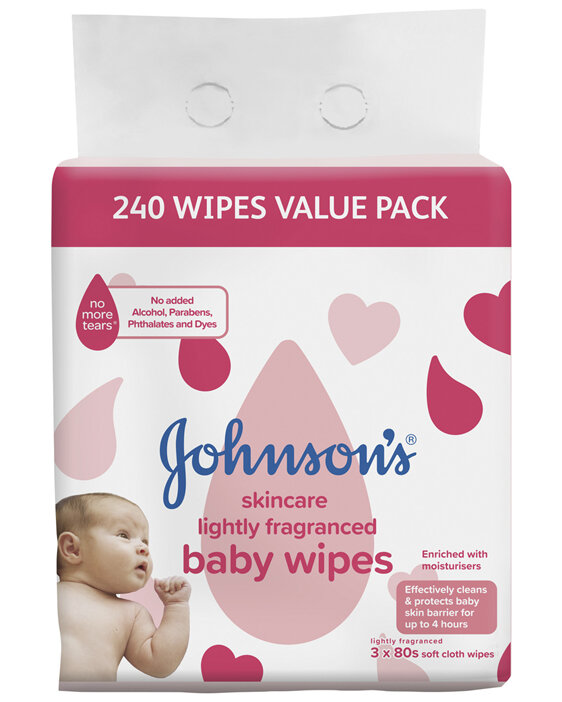 Johnson's Skincare Lightly Fragranced Baby Wipes 3 x 80 Pack
