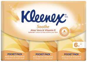 Kleenex Aloe Vera & Vitamin E Pocket Pack 4 Ply Facial Tissues 6x9 Pack