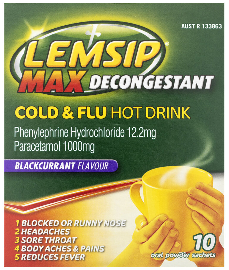 Lemsip Max Cold & Flu with Decongestant Blackcurrant Sachets 10