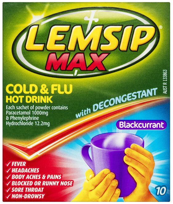 Lemsip Max Cold & Flu with Decongestant Blackcurrant Sachets 10