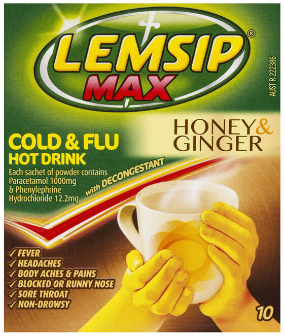 Lemsip Max Cold & Flu with Decongestant Honey & Ginger 10
